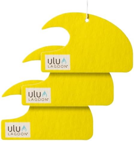 ulu Lagoon Hanging Car Air Freshener | Tropical Beach Coconut Surf Wax Scent Mini Wave | Long Lasting Car Freshener, Closet and Beyond | Made In USA | 3 Pack (Yellow) by uluLAGOON