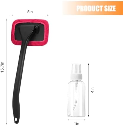 Car Windshield Cleaning Tool, Microfiber Vehicle Window Cleaner with 5 Washable Reusable Cloth Pad & 1 Spray Bottle, Automotive Glass Wiper Cleaning Kit Accessories, Universal Fit (Red) - Image 2