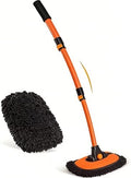 43'' Car Wash Brush with Long Handle Chenille Microfiber Car Wash Kit Mitt Retractable Bent Pole Car Wash Mop for Cars RV Truck Boat (Orange-1) by NEZENO