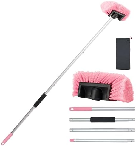 Car Wash Brush with Long Handle, 60'' Soft Bristle Cleaning Brush, Car Cleaning Brushes, Carwash Brushes for SUV, RV, Boat, Truck, House Siding, Sweep Snow,Pink by WESBRITECLEAN