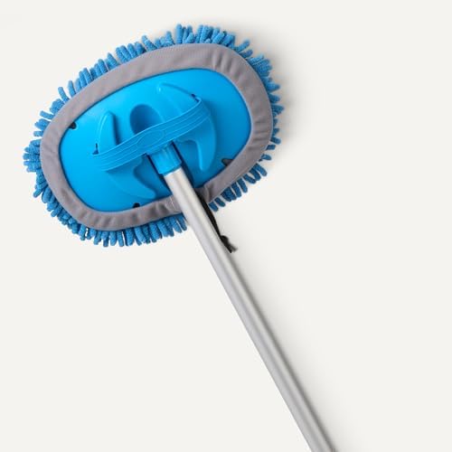 Amazon Basics Car Wash Brush with Long Handle, Scratch-Free Microfiber Mop Mitt, Swivel Head, Detachable Head, Extends to 62 inches with 4 Poles, for Car RV Truck, Blue - Image 4