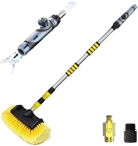 SISUPASSIE 12FT Car Wash Brush with Long Handle, Telescopic Car Wash Brush with Soap Dispenser, 12-Inch Soft Bristle Car Cleaning Brush for Cleaning Car, RV, Truck, Boat, Solar Panels, Yellow by Focusonproduct
