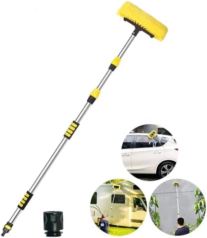 Buyplus 5-12 Foot (20 ft Reach) Car Wash Brush with 12-Inch Soft Bristle, On/Off Switch Telescopic Car Truck Boat Washing Brush with Hose Attachment for Cleaning RVs, House Siding, Floors and More! by Buyplus