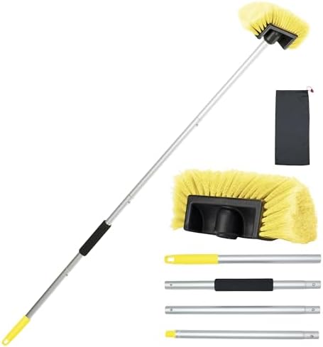 Car Wash Brush with Long Handle, 60'' Soft Bristle Cleaning Brush, Car Cleaning Brushes, Carwash Brushes for SUV, RV, Boat, Truck, House Siding, Sweep Snow, Yellow by WESBRITECLEAN