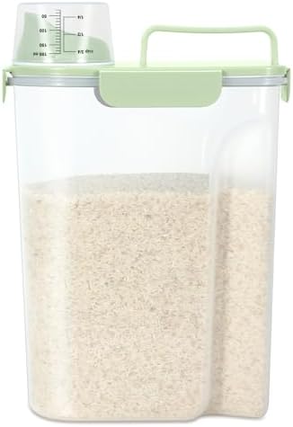 TBMax Airtight Rice Container 10 Lbs, Cereal Dispenser, Pet Cat Dog Food Storage Container, Plastic Kitchen Pantry Food Storage Holder with Cup -Light Green by TBMax