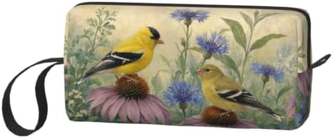 Goldfinch Pair on Coneflowers Makeup Bag for Women Wrist Strap | Double-Sided Goldfinch Garden Cosmetic Organizer with Foam Padding for Women, Travel, Gym, School, and Daily Storage - Image 2