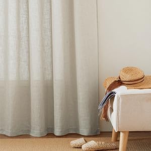 RYB HOME Linen Curtains for Living Room, Rod Pocket Soft Thick Linen Burlap 72 Inch Length Light Filtering Privacy Assured for Home Office Dining Room, W 34 x L 72 inches, Angora, 2 Panels Set - Image 4