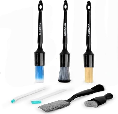 MVEQRRN 7PCS Car Detailing Brush Set,Boars Hair Detail Brush Kit(Black) by MVEQRRNcardetailbrushset
