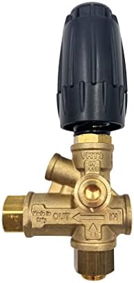 Annovi Reverberi VRT3R-310 Unloader, Black Spring, 4500 PSI, 10.5 GPM, Adjustment Knob, Pressure Gauge Inlet, Brass - Image 5