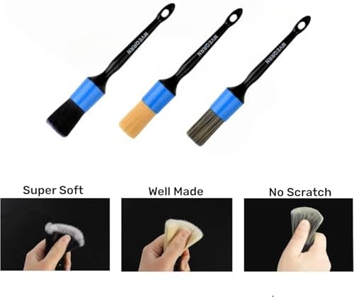 MVEQRRN 3pcs Car Detailing Brush Set,Boars Hair Detailing Brush Blue - Image 3