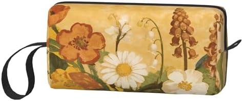 Vintage Floral Print Makeup Bag for Women with Wrist Strap | Durable 600D Oxford Fabric Cosmetic Organizer,Compact Travel Pouch with Handle for Gym & Daily Use - Image 2