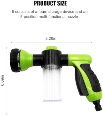 Car Wash Foam Gun, High Pressure Vehicle Wash Soap Sprayer with 8 Adjustable Watering Patterns, Automotive Hose Nozzle Foam Blaster, Universal for Automobile RV Truck (Green) - Image 2