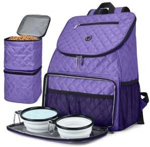 BAGLHER Dog Travel Bag Airline Approved Pet Supplies Backpack, Dog Travel Backpack with 2 Silicone Collapsible Bowls and 2 Food Baskets Purple by BAGLHER