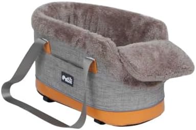 Pet Car Center Console Elevated Armrest Car Seat for Small Puppy, Dogs & Cats (Up to 10 lbs) – Dark Gray Washable Plush Carrier with Safety Leash, Fits Front Vehicle Console Space (Khaki) by PET+FANG+FANG