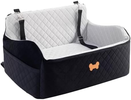 Car Seat for Large Size Dog, Booster Seat for Dogs Under 55 lbs or 2 Small Dogs, Soft Car Dog Bed Filling in Thick Memory Foam with 2 Safety Leashes and Storage Pocket (Grey/Black) by Unknown