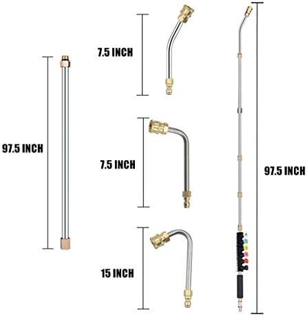 Selkie Pressure Washer Extension Wand Upgrade Power Washer Lance with Spray Nozzle Tips,30°,90°,120° Curved Rod, 1/4’’Quick Connect, Replacement for Anti-Leaked Ring 4000 PSI… (Pack of 2) - Image 4