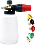 Adjustable Foam Canon for Pressure Washer, Pressure Washer Foam Cannon, 1/4 Inch Quick Connect, 1L (34 oz) Bottle, 5 Spray Nozzle Tips for Car Wash by Maymalze