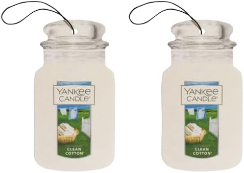 Yankee Candle Classic Paper Car Jar Air Freshener, Hanging Car Freshener, Long Lasting Odor Neutralizing Car Fragrance, Clean Cotton (Pack of 2) by Unknown
