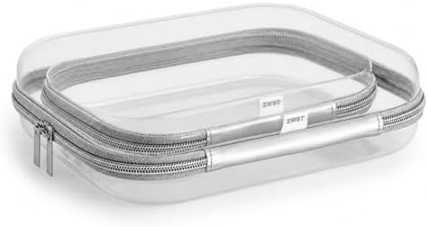 2pcs Clear zipper pouches | Hard sided pencil case | Hard shell zipper case | Hard case organizer for airline travel | Makeup or toy storage - SILVER - Image 2