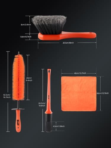 SPTA 8Pcs Wheel & Tire Brush Car Detailing kit, Easy Reach Wheel and Rim Brush, 5pcs Detailing Brushes, Short Handle Cleaning Brush, 1pc Microfiber Cleaning Cloth, Great to Clean Dirty Tires - Image 2
