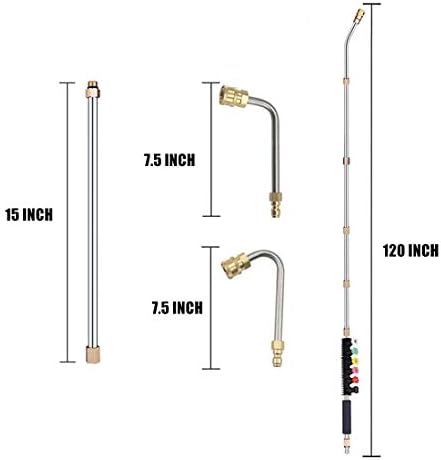 Selkie 120inch Stainless Steel Pressure Washer Extension Wand Power Washer Lance with Spray Nozzle Tips,30°,90°Curved Rod, 1/4’’Quick Connect, Replacement for Anti-Leaked Ring 4000 PSI… - Image 3