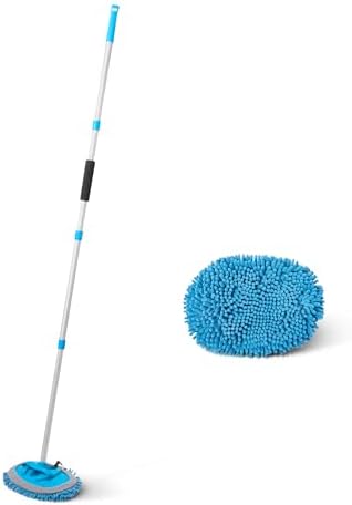 Amazon Basics Car Wash Brush with Long Handle, Scratch-Free Microfiber Mop Mitt, Swivel Head, Detachable Head, Extends to 62 inches with 4 Poles, for Car RV Truck, Blue, 62 inches (Pack of 10) by AmazonBasics