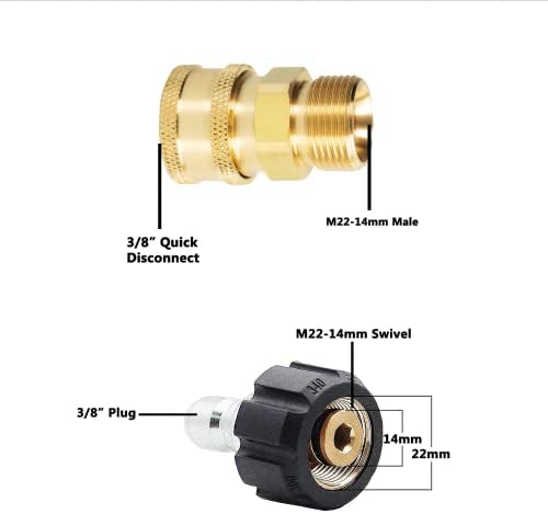 LIULO TOOL 4 Pack Pressure Washer Quick Connect Kit, Quick Disconnect Kit, Metric M22 14mm to 3/8" Quick Connect Kit, 5000 PSI - Image 2
