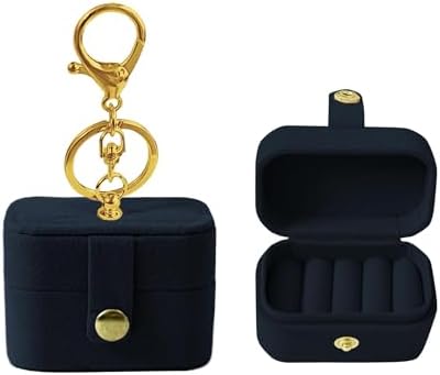 Small Wedding Ring Bearer Pillow Box for Dog Collar, Velvet Travel Mini Jewelry Holder Pouch Bridesmaid Gifts, Multi-Slots Earrings Storage Case for Women Girls, Pocket Size Necklaces Organizer(Navy) by COSLANLEE