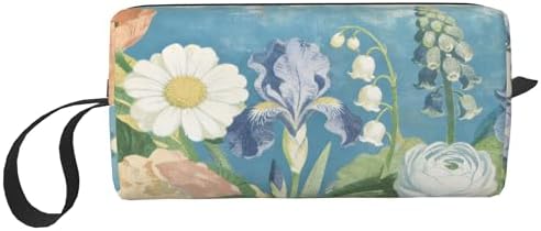 Vintage Floral Garden Makeup Bag for Women with Wrist Strap | Durable 600D Oxford Fabric Cosmetic Organizer,Compact Travel Pouch with Handle for Gym & Daily Use by OLUSENMO