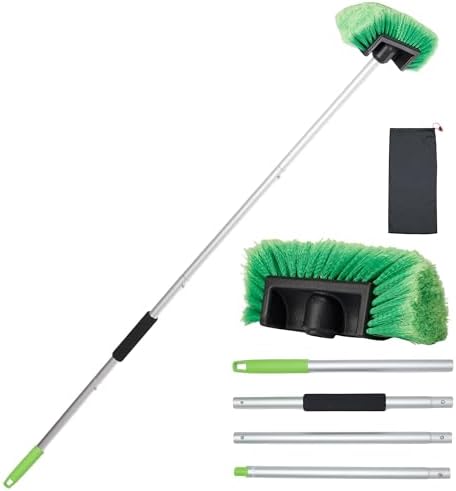 Car Wash Brush with Long Handle, 60'' Soft Bristle Cleaning Brush, Car Cleaning Brushes, Carwash Brushes for SUV, RV, Boat, Truck, House Siding, Sweep Snow, Green by WESBRITECLEAN