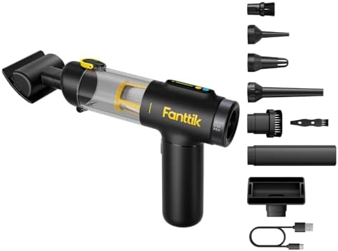 Fanttik Slim V10 Mix Cordless Car Vacuum, 4 in 1 Handheld Air Duster, Color Smart LED Display, 16kPa Suction Power, Cordless Portable Mini Keyboard Vacuum for Car, Office Desk by FANTTIK%C2%AE