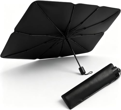 1 PC Foldable Car Windshield Sun Shade, Umbrella-style Retractable Sunshade with Silver Coated Fabric, Universal for Most Cars, Trucks, SUVs (Silver) by Unknown