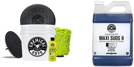 Chemical Guys CWS_1010BK Car Wash Detailing Bucket, Mitt & Accessories Bundle (6 Items) Featuring Maxi-Suds II Foaming Car Wash Soap, 128 oz (1 Gal), Grape Scent - Works on Cars, Trucks, SUVs, & More by ChemicalGuys
