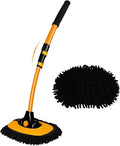 43'' Car Wash Brush with Long Handle Chenille Microfiber Car Wash Kit Mitt Retractable Bent Pole Car Wash Mop for Cars RV Truck Boat (yellow-01) by NEZENO