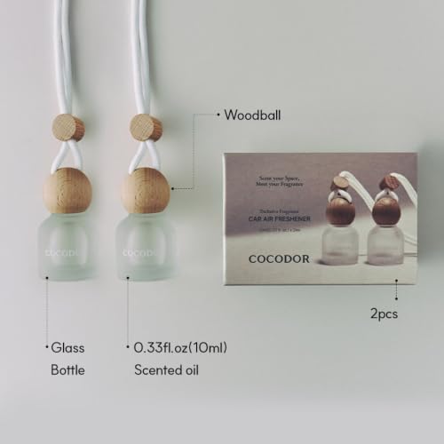 COCODOR Car Air Freshener Diffuser Set with Wooden Caps/Refreshing Air /0.34 oz/2 Pack/Hanging Essential Oil Long Lasting Fragrance Pendants for Car Decor - Image 4