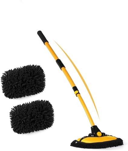 anngrowy 47.64" Car Wash Brush Mop Kit Mitt Sponge with Long Handle Car Cleaning Supplies Kit Tools Car Washing Duster Exterior Scratch Free, Chenille Replacement Head Extension Pole by anngrowy