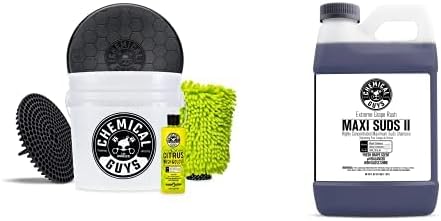 Chemical Guys CWS_1010_64BK Car Wash Detailing Bucket, Mitt & Accessories Bundle (6 Items) Featuring Maxi-Suds II Foaming Car Wash Soap 64 oz (.5 Gal) Grape Scent - Works on Cars, Trucks, SUVs, & More by ChemicalGuys