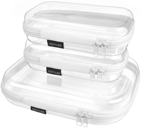 Clear Hard Shell Zipper Case Makeup Storage Organizer Pouches TSA Approved | Travel organizer bags for toiletries, cosmetics, electronics & diaper bins. Multi-size for office, camping, beach & home by Unknown