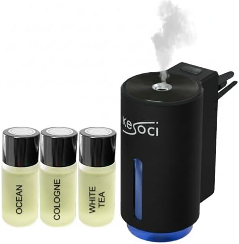 Smart Car Air Freshener: Revolutionary Smart Car Diffuser Vent Clip with 3 Exclusive 10 ml Fragrances (Black (Fresh Essence Collection)) by KESOCI