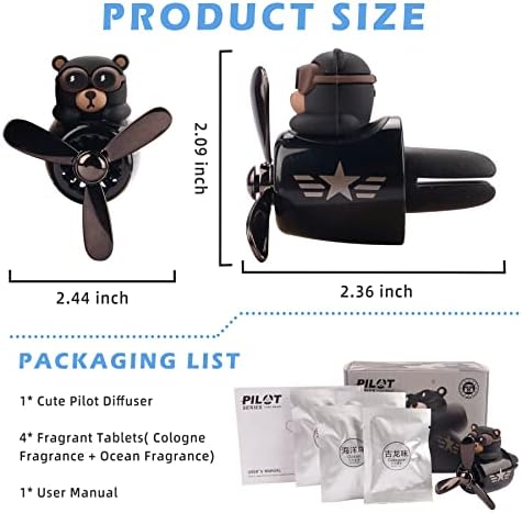 Car Air Freshener Cute Cartoon Bear Pilot Car Diffuser Rotating Propeller Automotive Air Outlet Fan Creative Car Perfume Decoration Cool Car Accessories Comes with 4 Fragrant Tablets - Image 3
