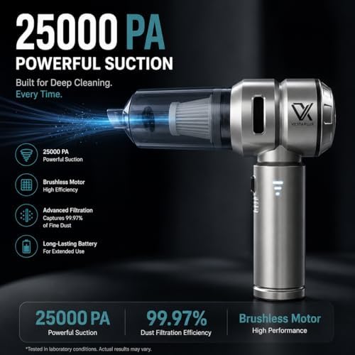 Handheld Car Vacuum Cleaner Cordless Powerful 25000Pa Suction, 3-Speed Brushless Motor Mini Portable Rechargeable Lightweight Hand Held Vacuum & Blower for Vehicle Office Home Pet Hair - Image 5