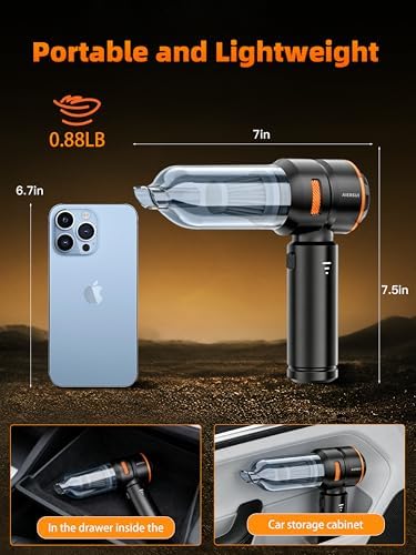 Super-Powered car mini Vacuum Cleaner 80,000RPM, Four-in-one: Blower, Vacuum Cleaner, air Extractor, and Pump. Handheld dust Collector, Handheld dust Blower, Hair Dryer, Cordless (Orange) - Image 4
