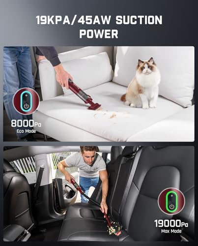 Fanttik Slim V8 APEX Cordless Car Vacuum & Air Duster, 4-in-1 Portable Mini Vacuum with 19000pa Suction Power for Pet Hair, Type-C Charge, One-Touch Empty for Car, Office Desk, Keyboards (Red) - Image 2