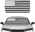 Motor Trend Windshield Sun Shade with Black & Gray American Flag Design - Front Car Sun Shade for Interior UV Protection - Foldable Sun Visor for Car Sunshade Truck Automotive Accessories - (65 x 33) by MotorTrend