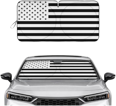 Motor Trend Windshield Sun Shade with Black & Gray American Flag Design - Front Car Sun Shade for Interior UV Protection - Foldable Sun Visor for Car Sunshade Truck Automotive Accessories - (65 x 33) by MotorTrend