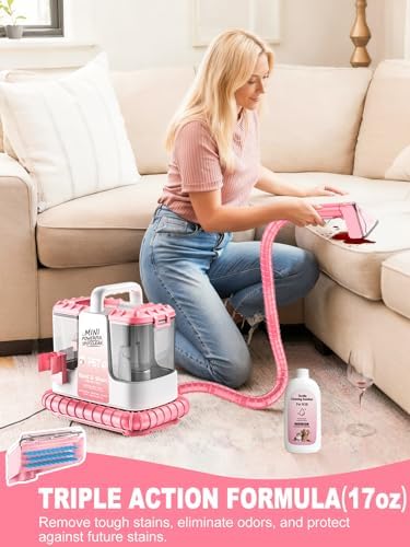 Portable Carpet & Upholstery Cleaner Machine for Pets, Powerful Suction Spot Cleaner for Couch, Sofa, Rugs, Stairs & Car Interior, Lightweight Deep Stain Remover with Cleaning Solution, Pink - Image 4