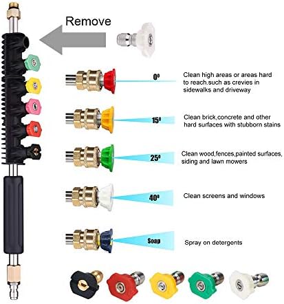 Selkie 120inch Stainless Steel Pressure Washer Extension Wand Power Washer Lance with Spray Nozzle Tips,30°,90°Curved Rod, 1/4’’Quick Connect, Replacement for Anti-Leaked Ring 4000 PSI… - Image 2