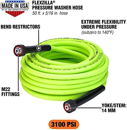 Flexzilla Pressure Washer Replacement Hose, 5/16 in. x 50 ft., 3100 PSI, M22 Fittings, No-Kink, Lightweight, ZillaGreen - Image 2