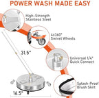 16.5" Pressure Washer Surface Cleaner with 4 Wheels, 4000 PSI Max Stainless Steel Surface Cleaner for Pressure Washer, 2 Extension Wands, 1/4" Quick Plug, for Concrete, Patio, Sidewalk, Deck - Image 2