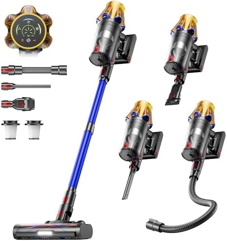 Cordless Vacuum Cleaner, Upgraded 650W 60KPA 70Mins Cordless Stick Vacuum Cleaner with Flexible Hose,Self-Standing,Touch Screen, Anti-tangle Wireless Vacumm Cleaners for Home/Pet Hair/Carpets/Floors by Bitybird